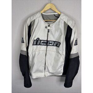 Icon Overlord Motorcycle Jacket Mens XL White Black Textile Riding Armor
